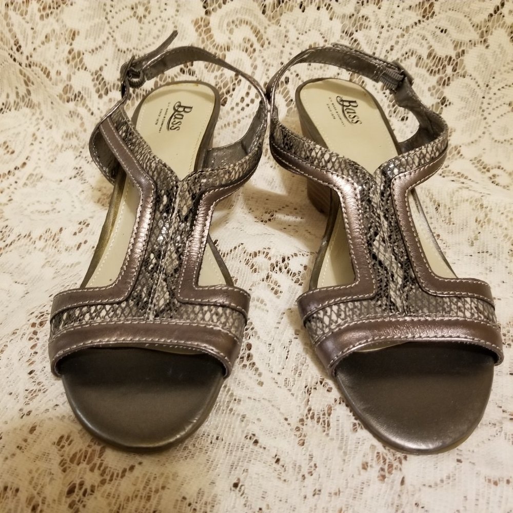 Leather Embossed Snakeskin Wedge Sandals, 6.5